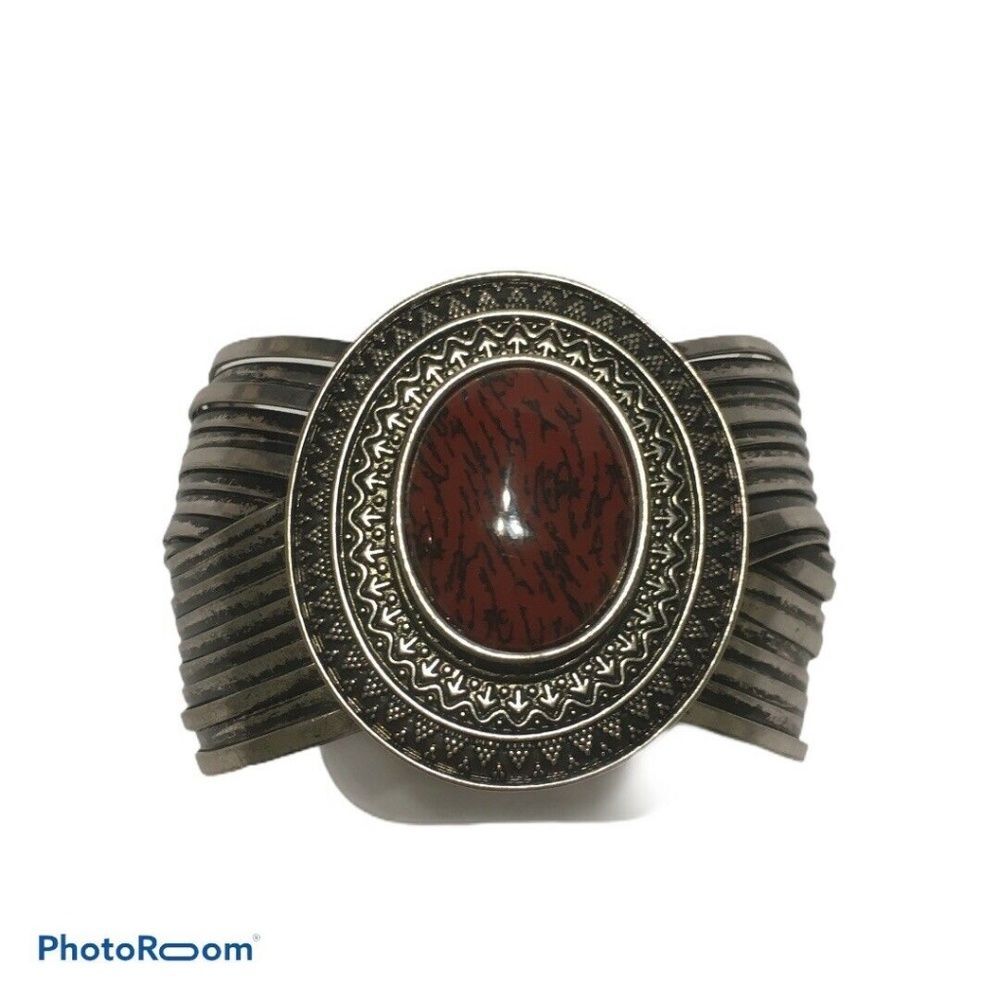 Premier Designs Red Cabochon Silver Cuff Bracelet